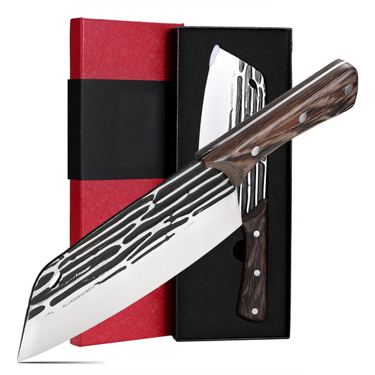 SHI BA ZI ZUO Forged Meat Cleaver Heavy Duty Kitchen Knife Chopping Knife for Vegetable and Meat Cutting,with Non-Slip Wooden Handle