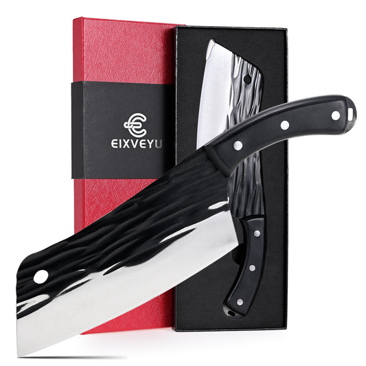 SHI BA ZI ZUO Meat Knife Cleaver Knife Forged Butcher Knife Kitchen Knife for Meat Cutting with Anti-Slip Wooden Handle