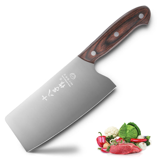 SHI BA ZI ZUO Coltello da chef cinese Coltello per verdure da 6,7 pollici Kinfe per affettatrice in acciaio inossidabile con manico ergonomico in legno di Pakka (Argento,28 * 7,6 cm)