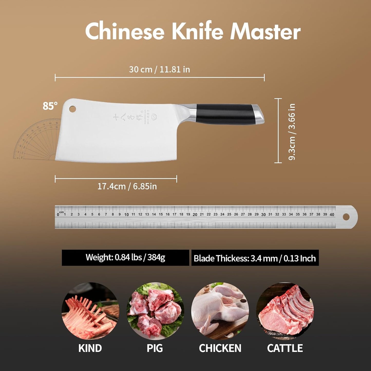 SHI BA ZI ZUO 2 Pieces Professional Kitchen Knife Set,Meat Cleaver Knife Bone Chopper Chef Knife with Ergonomic Handle