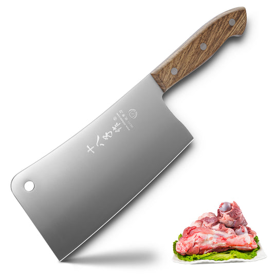 SHI BA ZI ZUO Coltello da macellaio in acciaio inossidabile per mannaia per ossa da 7 pollici per uso intensivo con manico in palissandro