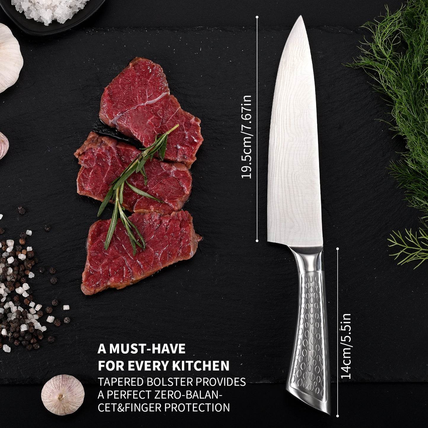 SHI BA ZI ZUO Chef Knife 10 inch Kitchen Knife Damascus Pattern Stainless Steel with Non-slip Hollow Handle