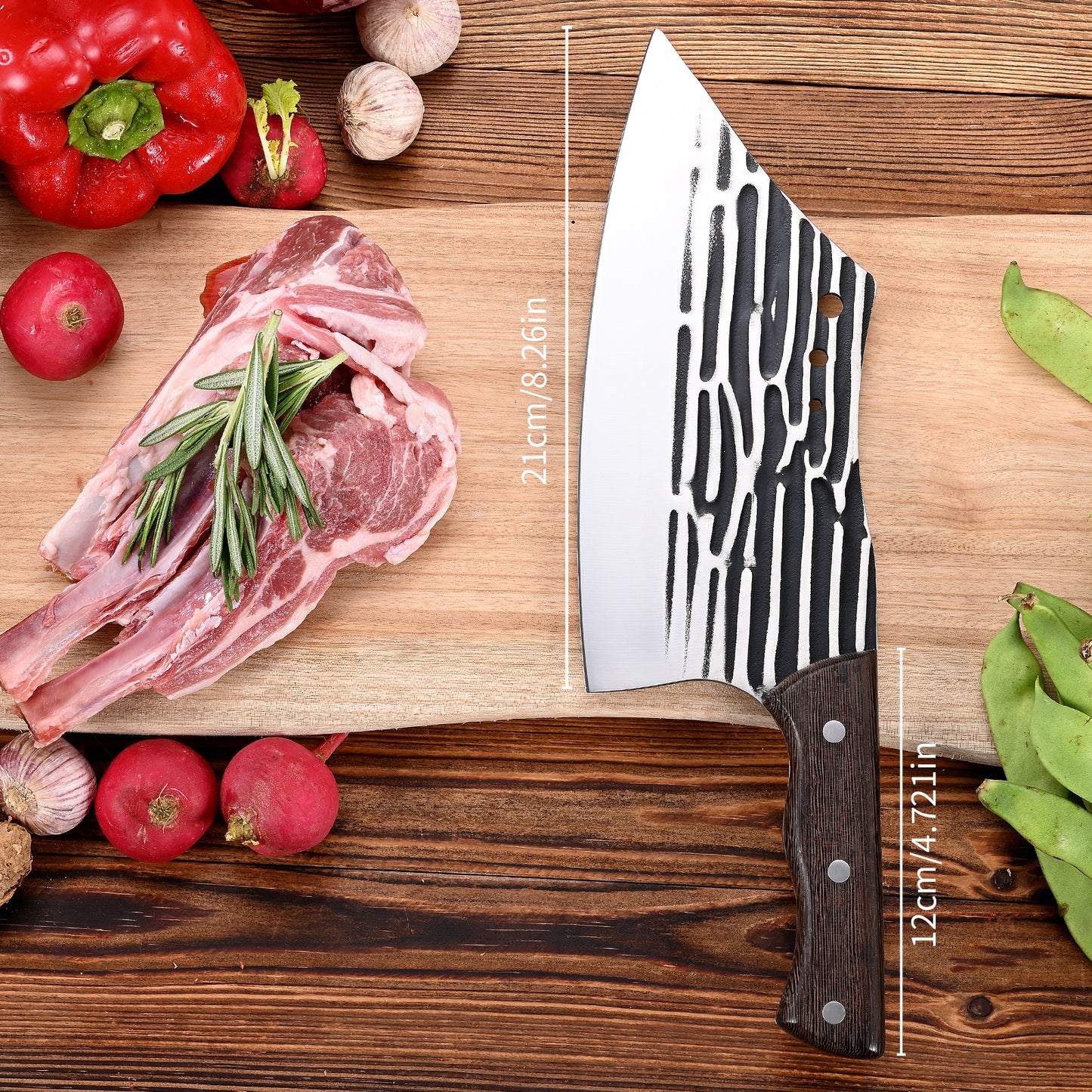 SHI BA ZI ZUO Butcher Knife Forged Cleaver Knife Ultra Sharp Kitchen Knife Chef Knife for Meat Cutting with Wooden Handle