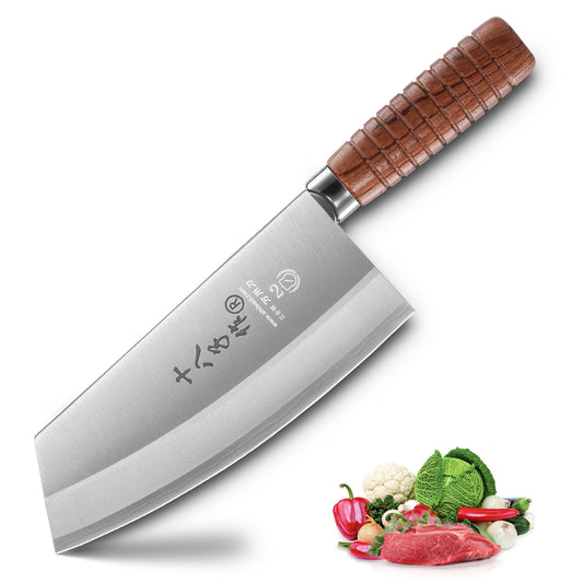 SHI BA ZI ZUO Coltello da chef da 7 pollici Coltello da cucina cinese Coltello da verdura in acciaio inossidabile con manico ergonomico in legno confortevole (Argento,27,8 x 7 cm)