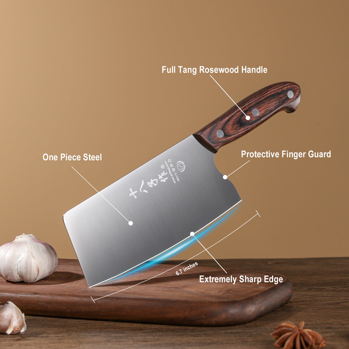 SHI BA ZI ZUO Coltello da chef cinese Coltello per verdure da 6,7 pollici Kinfe per affettatrice in acciaio inossidabile con manico ergonomico in legno di Pakka (Argento,28 * 7,6 cm)