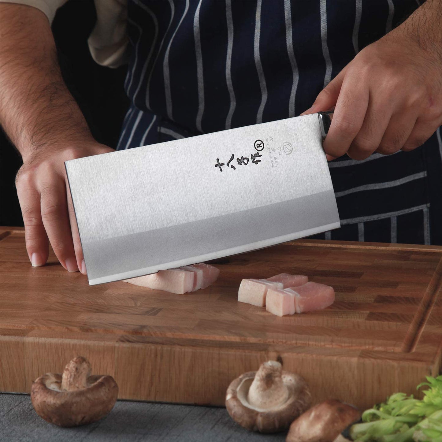 SHI BA ZI ZUO Coltello da chef cinese da 8 pollici, coltello da cucina sottile e leggero Coltello per verdure in acciaio inossidabile Lama antiaderente, F208-2