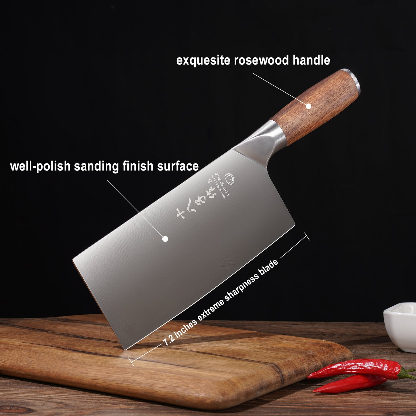 SHI BA ZI ZUO Coltello da cuoco cinese da 7 pollici Coltello da mannaia per carne e verdure in acciaio inossidabile con manico ergonomico in palissandro