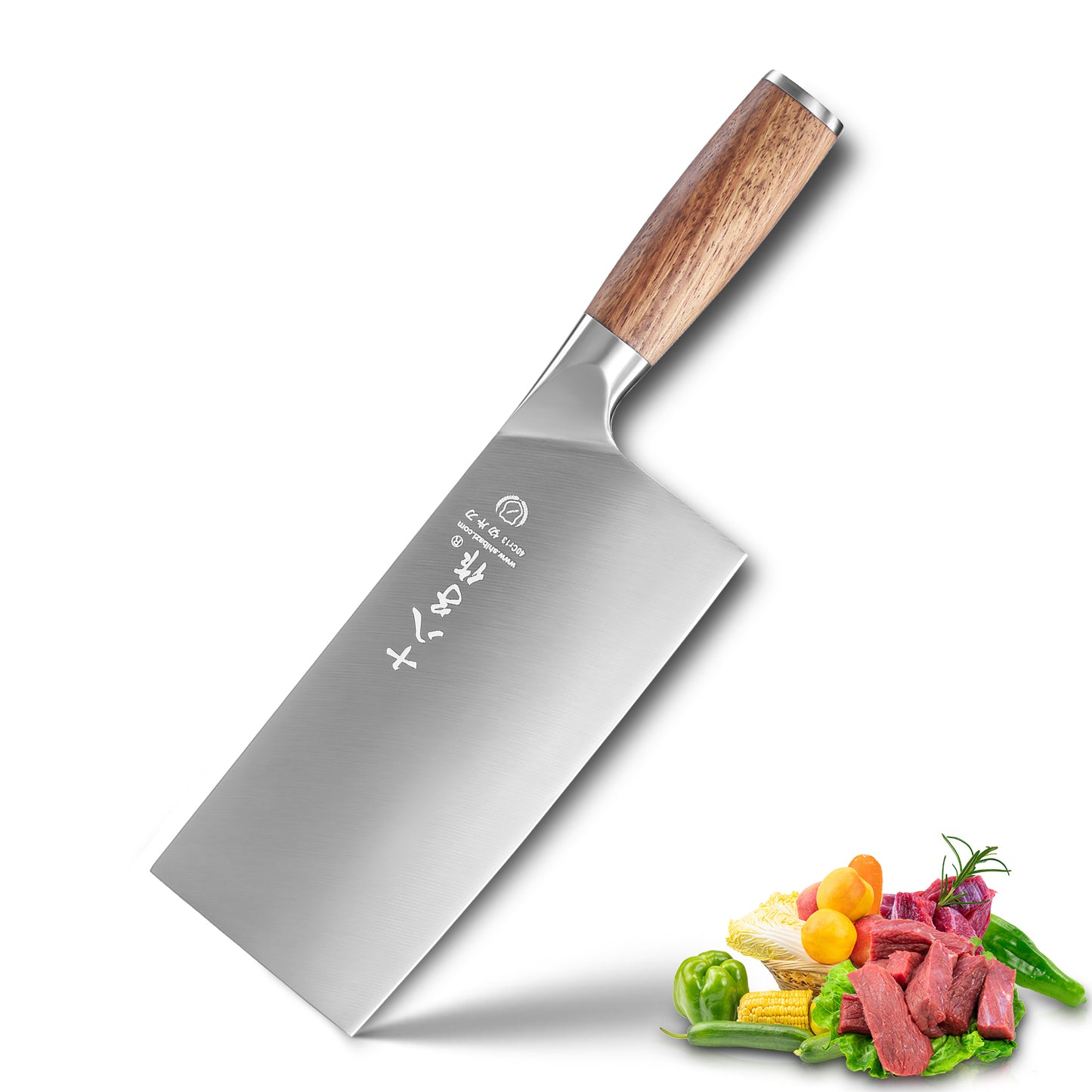 SHI BA ZI ZUO Coltello da cuoco cinese da 7 pollici Coltello da mannaia per carne e verdure in acciaio inossidabile con manico ergonomico in palissandro