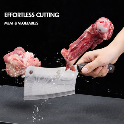 Kitchen knife set, butcher knife and fruit knife 2-piece set, professional chef's knife, kitchen knife, cleaver, Damascus pattern vegetable knife, paring knife, wooden handle, gift box