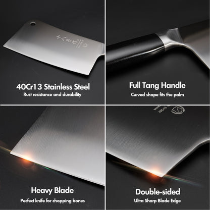 SHI BA ZI ZUO Chef's knife Kitchen knife High-quality stainless steel butcher knife Chinese cutting knife with full tang blade for cutting meat from bone
