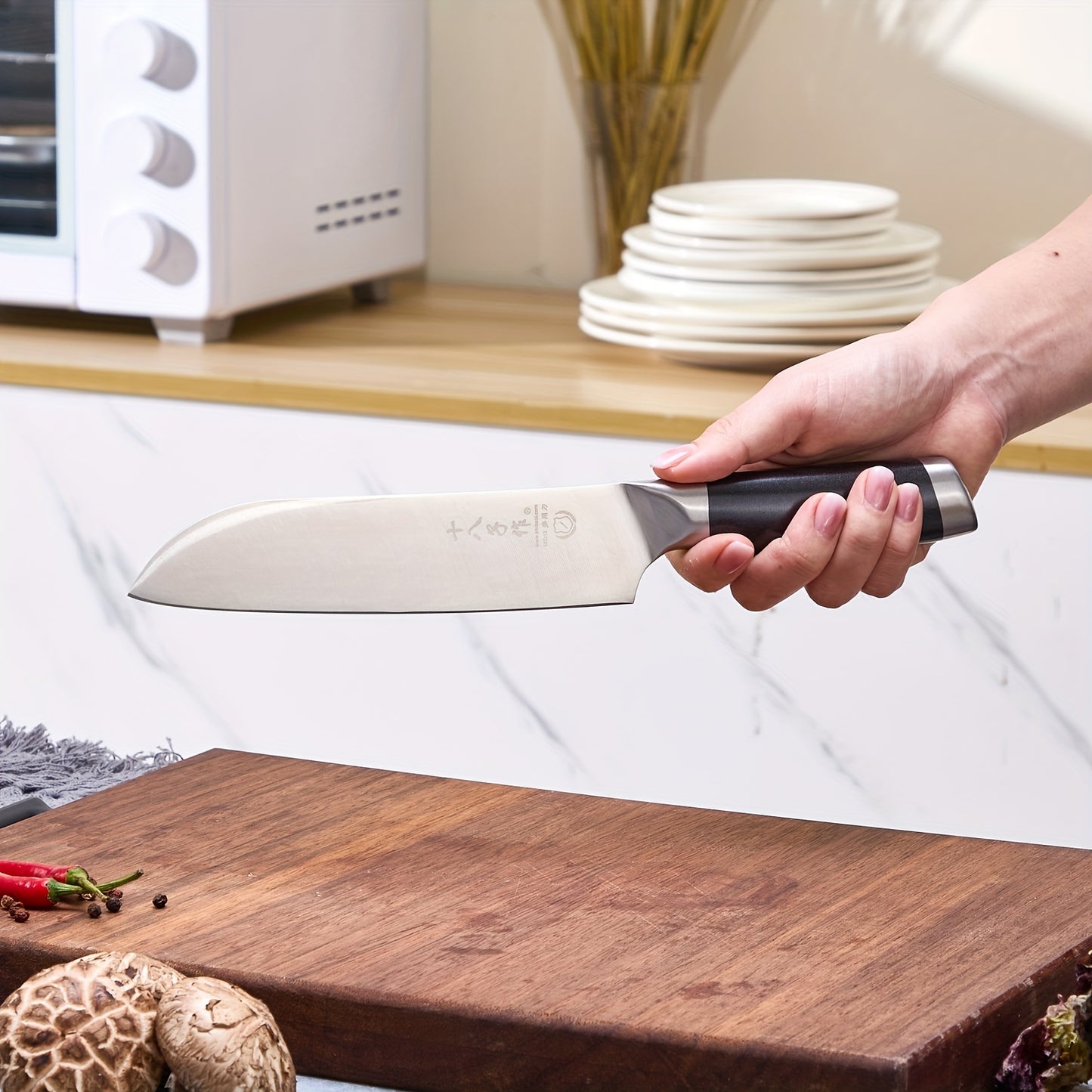 SHI BA ZI ZUO Santoku knife 18 cm chef's knife Sharp kitchen knife made of 40Cr13MoV stainless steel with ergonomic handle