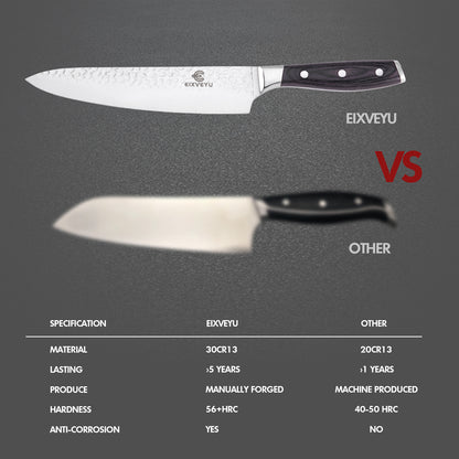 Chef's knife and fruit knife 2-piece set, kitchen knife set, professional chef's knife kitchen knife, forged vegetable knife meat knife paring knife, wooden handle, gift box