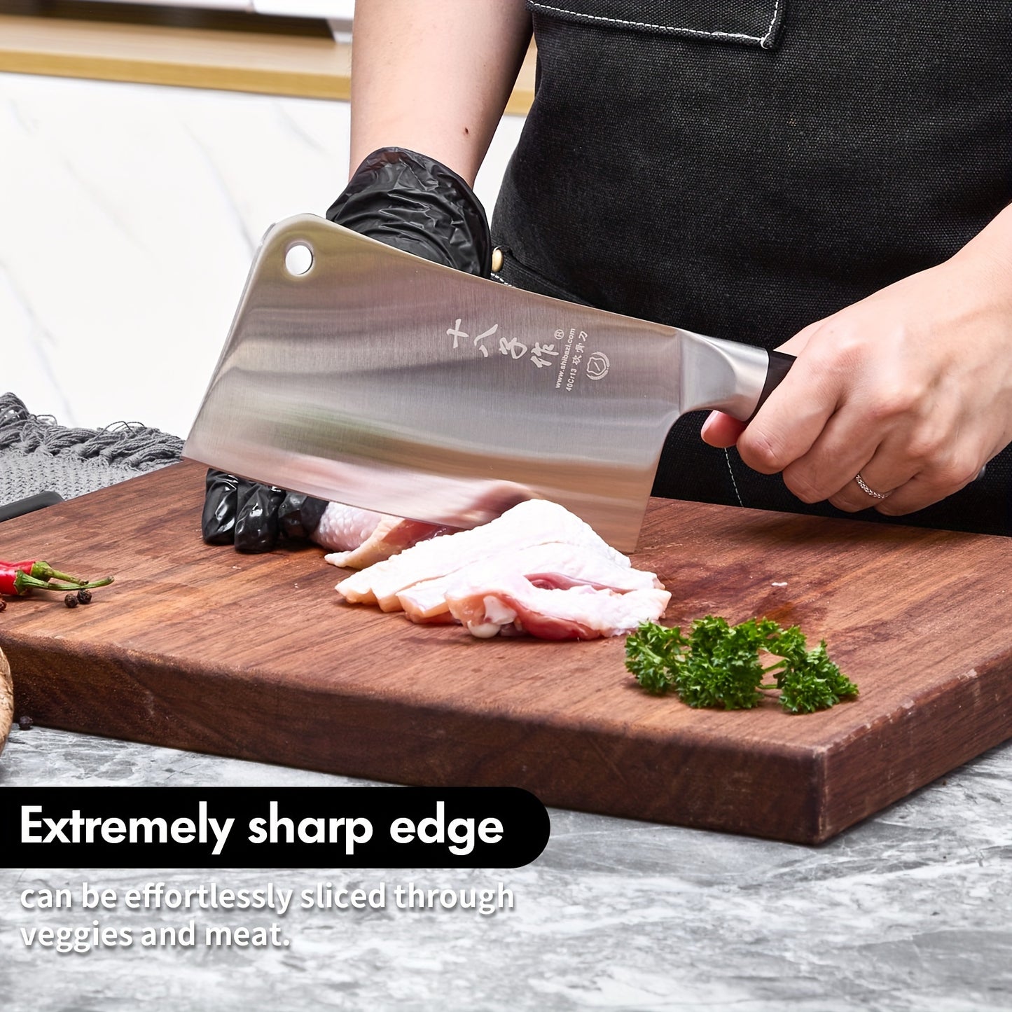 SHI BA ZI ZUO Chef's knife Kitchen knife High-quality stainless steel butcher knife Chinese cutting knife with full tang blade for cutting meat from bone