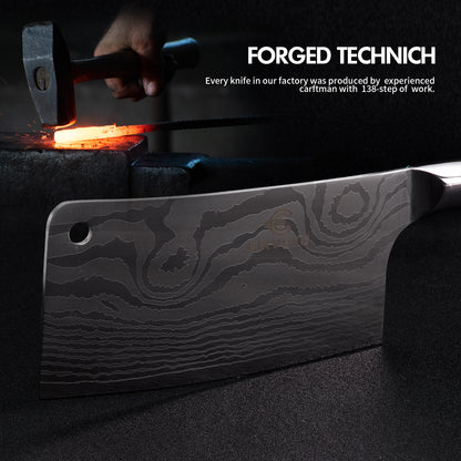 Kitchen knife set, butcher knife and fruit knife 2-piece set, professional chef's knife kitchen knife, Damascus pattern vegetable knife meat knife paring knife, stainless steel handle, gift box