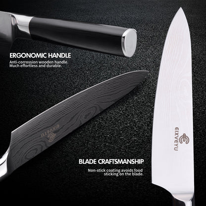 Chef's knife and fruit knife 2-piece set, kitchen knife set, professional chef's knife kitchen knife, Damascus pattern vegetable knife meat knife paring knife, stainless steel handle, gift box