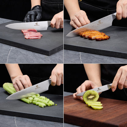 Chef's knife and fruit knife 2-piece set, kitchen knife set, professional chef's knife kitchen knife, Damascus pattern vegetable knife meat knife paring knife, stainless steel handle, gift box