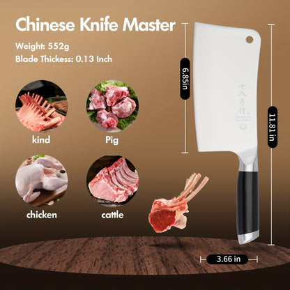 SHI BA ZI ZUO Chef's knife Kitchen knife High-quality stainless steel butcher knife Chinese cutting knife with full tang blade for cutting meat from bone
