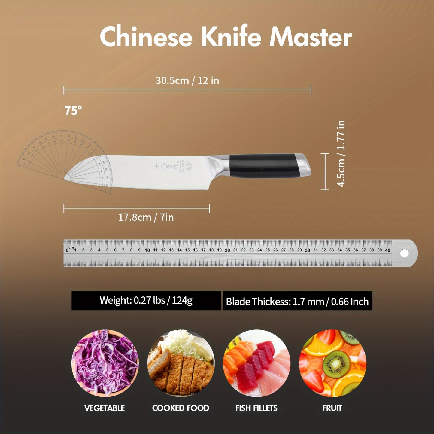 SHI BA ZI ZUO Santoku knife 18 cm chef's knife Sharp kitchen knife made of 40Cr13MoV stainless steel with ergonomic handle
