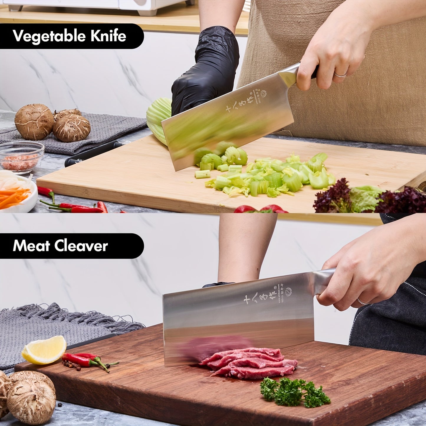 SHI BA ZI ZUO 18cm Chinese chef's knife, chef's knife, thin and light kitchen knife, stainless steel vegetable knife, vegetables and chopping small bones